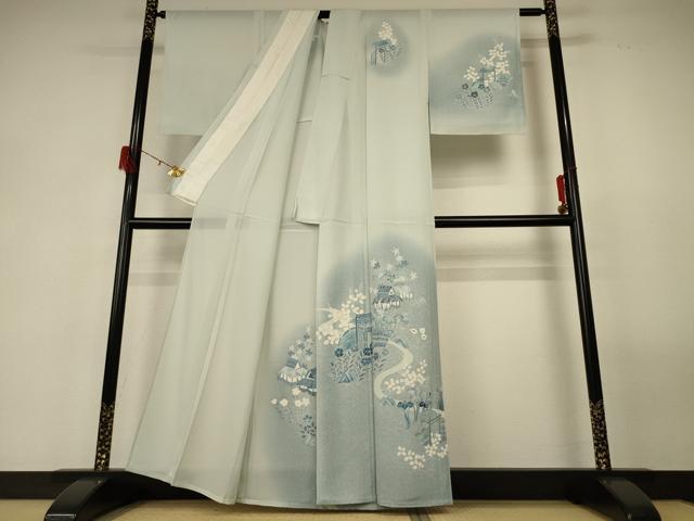 平和屋着物＊夏物 訪問着 絽 風景草花文 暈し染め 正絹 逸品 AABF6894jd