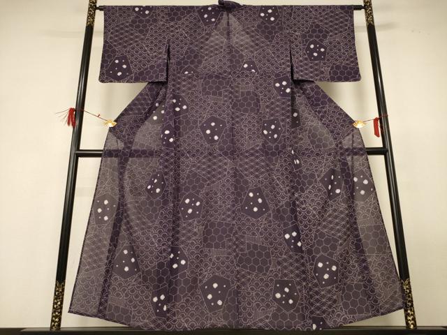平和屋着物＊夏物 小紋 絽 絞り 切り嵌め吉祥文 正絹 逸品 AABF6898jd