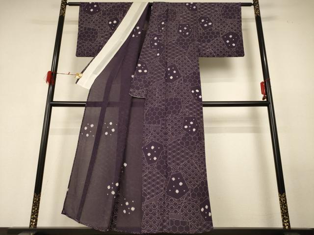 平和屋着物＊夏物 小紋 絽 絞り 切り嵌め吉祥文 正絹 逸品 AABF6898jd