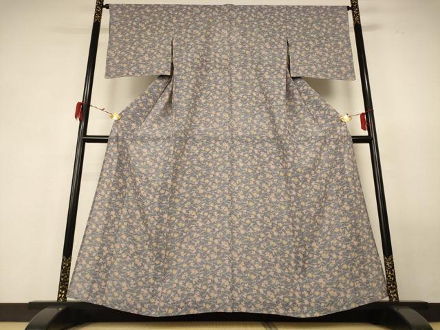 平和屋着物＊夏物 小紋 絽 草花文 正絹 逸品 AABF6901jd