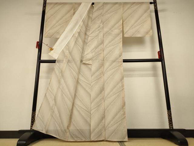 平和屋着物＊夏物 夏大島 麻の葉花文 反端付き 正絹 逸品 AABF6902jd