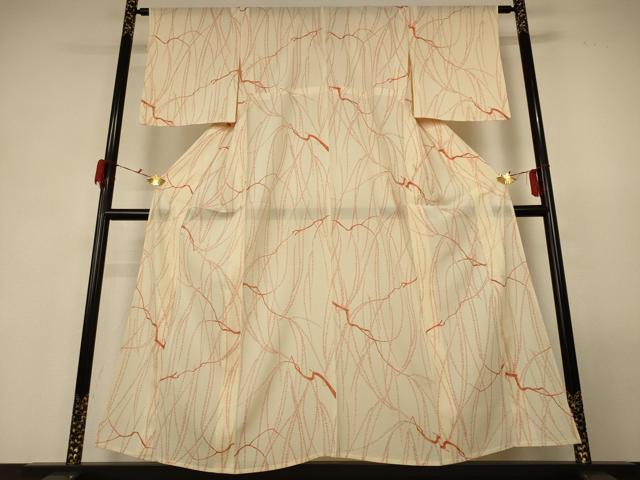 平和屋着物＊夏物　小紋　絽　枝葉文　正絹　逸品　AABF6903jd