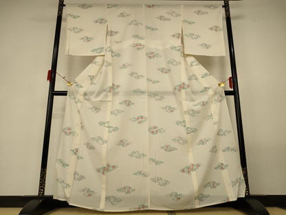 平和屋着物＊夏物 小紋 絽 雲取り草花文 正絹 逸品 AABF6905jd