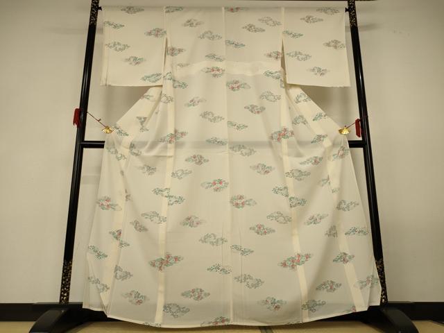 平和屋着物＊夏物 小紋 絽 雲取り草花文 正絹 逸品 AABF6905jd