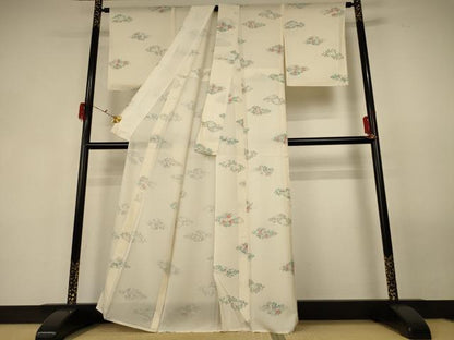 平和屋着物＊夏物 小紋 絽 雲取り草花文 正絹 逸品 AABF6905jd