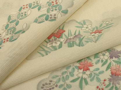 平和屋着物＊夏物 小紋 絽 雲取り草花文 正絹 逸品 AABF6905jd