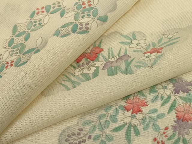 平和屋着物＊夏物 小紋 絽 雲取り草花文 正絹 逸品 AABF6905jd