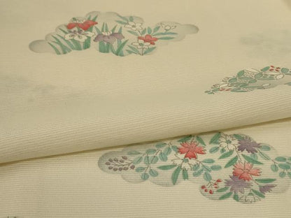 平和屋着物＊夏物 小紋 絽 雲取り草花文 正絹 逸品 AABF6905jd
