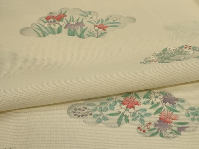 平和屋着物＊夏物 小紋 絽 雲取り草花文 正絹 逸品 AABF6905jd