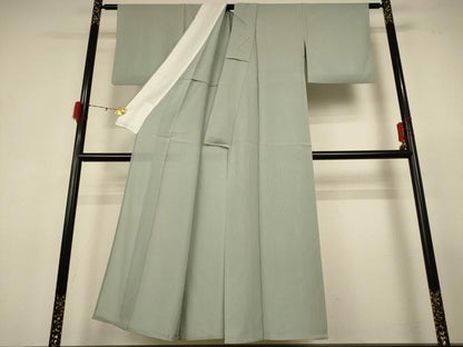 平和屋着物＊夏物 色無地 縦絽 白緑色 正絹 逸品 AABF6909jd