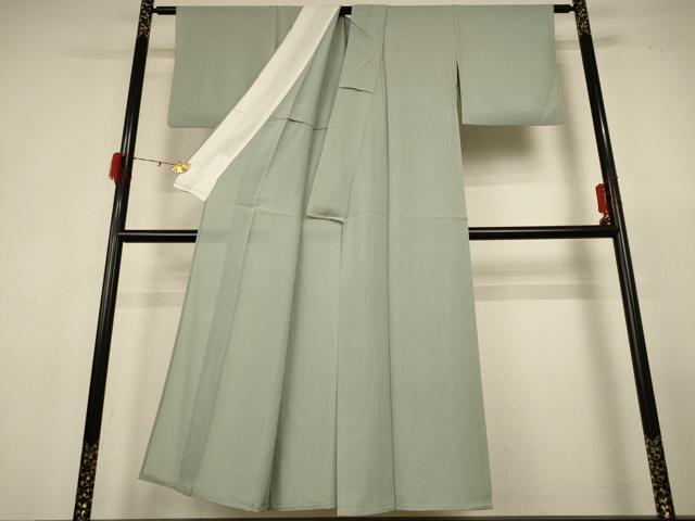 平和屋着物＊夏物 色無地 縦絽 白緑色 正絹 逸品 AABF6909jd