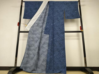 平和屋着物＊夏物 小紋 絽 型染め 切り嵌め草花文 正絹 逸品 AABF6910jd
