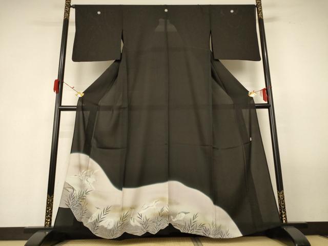 平和屋着物＊夏物 黒留袖 絽 作家物 花鳥文 暈し染め 正絹 逸品 AABF6913jd