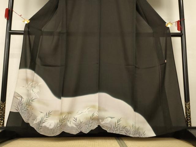 平和屋着物＊夏物 黒留袖 絽 作家物 花鳥文 暈し染め 正絹 逸品 AABF6913jd
