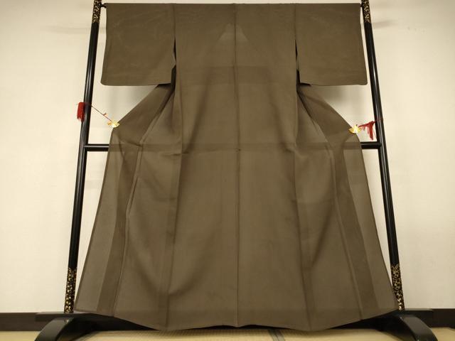 平和屋着物＊夏物　色無地　縦絽　媚茶色　正絹　逸品　AABF6920jd