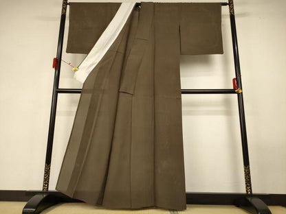 平和屋着物＊夏物　色無地　縦絽　媚茶色　正絹　逸品　AABF6920jd