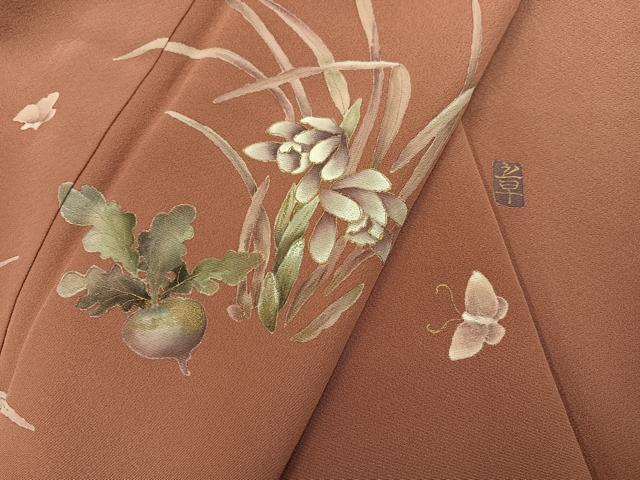 平和屋着物●訪問着 作家物 手描き 花蝶文 成り物 正絹 逸品 AABF6921ph