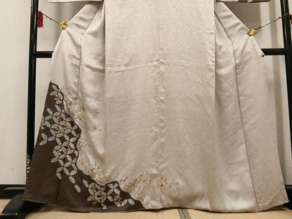 平和屋着物●訪問着 絞り 刺繍 草花文 金糸 正絹 逸品 AABF6923ph