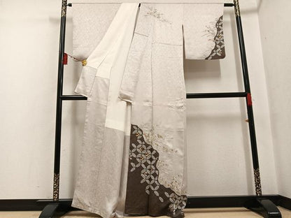 平和屋着物●訪問着 絞り 刺繍 草花文 金糸 正絹 逸品 AABF6923ph