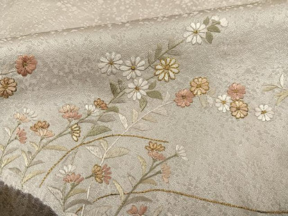 平和屋着物●訪問着 絞り 刺繍 草花文 金糸 正絹 逸品 AABF6923ph