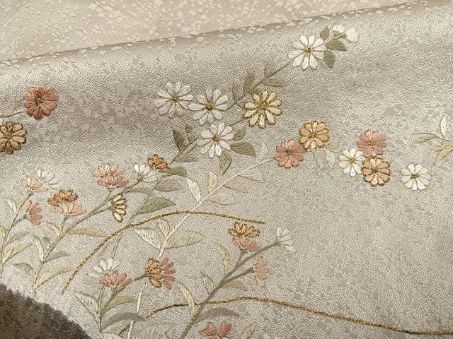平和屋着物●訪問着 絞り 刺繍 草花文 金糸 正絹 逸品 AABF6923ph