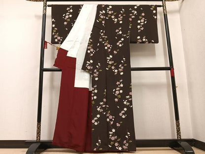 平和屋着物●上質な小紋 草花文 金彩 鬼しぼ縮緬 正絹 逸品 AABF6926ph