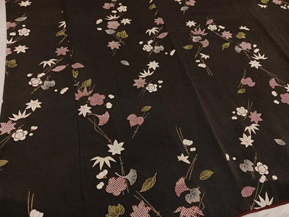 平和屋着物●上質な小紋 草花文 金彩 鬼しぼ縮緬 正絹 逸品 AABF6926ph