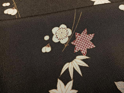 平和屋着物●上質な小紋 草花文 金彩 鬼しぼ縮緬 正絹 逸品 AABF6926ph