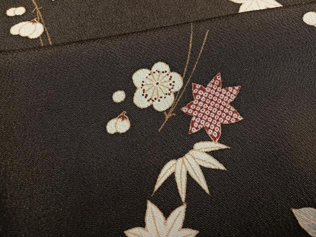 平和屋着物●上質な小紋 草花文 金彩 鬼しぼ縮緬 正絹 逸品 AABF6926ph