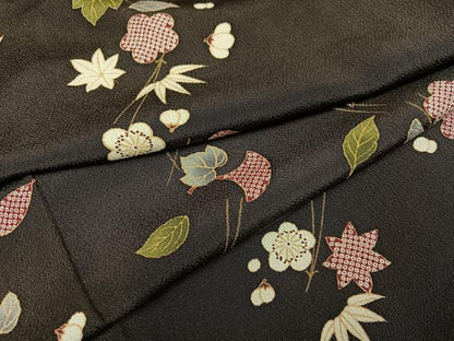 平和屋着物●上質な小紋 草花文 金彩 鬼しぼ縮緬 正絹 逸品 AABF6926ph
