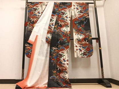 平和屋着物●豪華振袖 松竹梅草花文 金彩 ロング丈 正絹 逸品 AABF6928ph