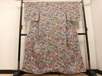 平和屋着物●上質な小紋 型染め 花鳥文 正絹 逸品 未使用 AABF6930ph