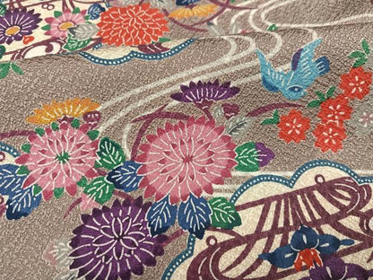 平和屋着物●上質な小紋 型染め 花鳥文 正絹 逸品 未使用 AABF6930ph