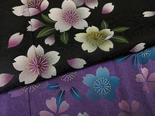平和屋着物●豪華振袖 手描き 夜桜 暈し染め 黒地 正絹 逸品 AABF6931ph
