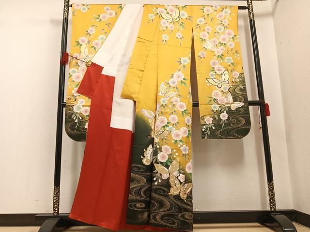 平和屋着物●豪華振袖 駒刺繍 流水花蝶文 暈し染め 金彩 正絹 逸品 AABF6932ph