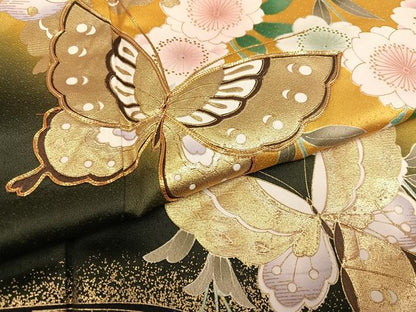 平和屋着物●豪華振袖 駒刺繍 流水花蝶文 暈し染め 金彩 正絹 逸品 AABF6932ph