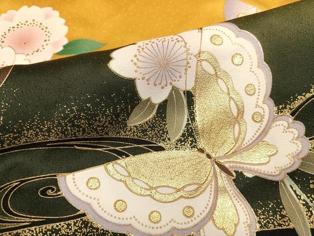 平和屋着物●豪華振袖 駒刺繍 流水花蝶文 暈し染め 金彩 正絹 逸品 AABF6932ph