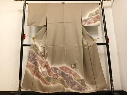平和屋着物●訪問着 中国三大刺繍 スワトウ刺繍 汕頭刺繍 草花文 暈し染め 金彩 正絹 逸品 AABF6936ph