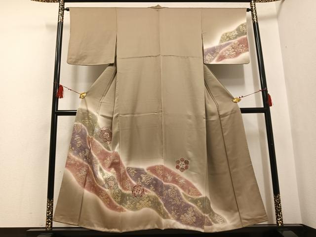 平和屋着物●訪問着 中国三大刺繍 スワトウ刺繍 汕頭刺繍 草花文 暈し染め 金彩 正絹 逸品 AABF6936ph