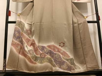 平和屋着物●訪問着 中国三大刺繍 スワトウ刺繍 汕頭刺繍 草花文 暈し染め 金彩 正絹 逸品 AABF6936ph
