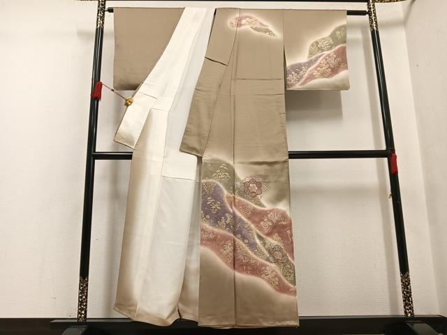 平和屋着物●訪問着 中国三大刺繍 スワトウ刺繍 汕頭刺繍 草花文 暈し染め 金彩 正絹 逸品 AABF6936ph