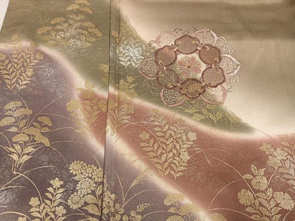 平和屋着物●訪問着 中国三大刺繍 スワトウ刺繍 汕頭刺繍 草花文 暈し染め 金彩 正絹 逸品 AABF6936ph