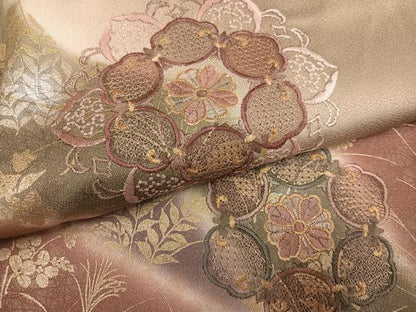 平和屋着物●訪問着 中国三大刺繍 スワトウ刺繍 汕頭刺繍 草花文 暈し染め 金彩 正絹 逸品 AABF6936ph