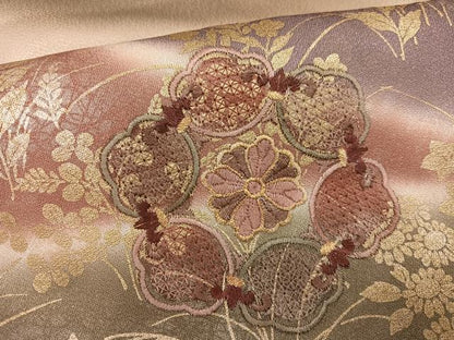 平和屋着物●訪問着 中国三大刺繍 スワトウ刺繍 汕頭刺繍 草花文 暈し染め 金彩 正絹 逸品 AABF6936ph