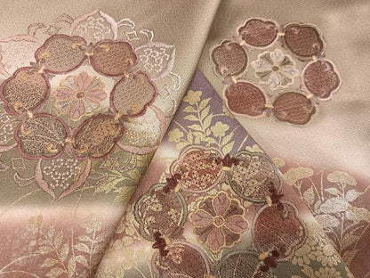 平和屋着物●訪問着 中国三大刺繍 スワトウ刺繍 汕頭刺繍 草花文 暈し染め 金彩 正絹 逸品 AABF6936ph