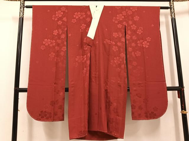 平和屋着物●振袖用長襦袢 無双仕立て 花地紋 蘇芳色 やまと誂製 正絹 逸品 AABF6938ph