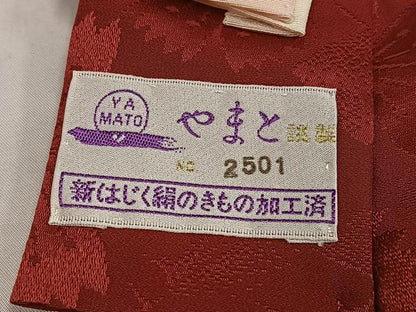平和屋着物●振袖用長襦袢 無双仕立て 花地紋 蘇芳色 やまと誂製 正絹 逸品 AABF6938ph