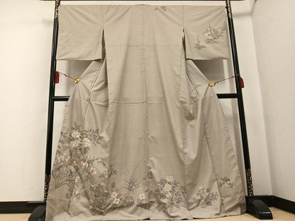 平和屋着物●本場大島紬 訪問着 白大島 カタス9マルキ 草花文 正絹 逸品 AABF6939ph