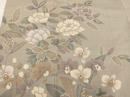 平和屋着物●本場大島紬 訪問着 白大島 カタス9マルキ 草花文 正絹 逸品 AABF6939ph
