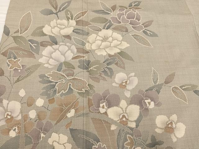 平和屋着物●本場大島紬 訪問着 白大島 カタス9マルキ 草花文 正絹 逸品 AABF6939ph